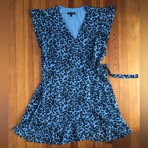 Banana Republic Blue and Black Leopard Faux Wrap Dress